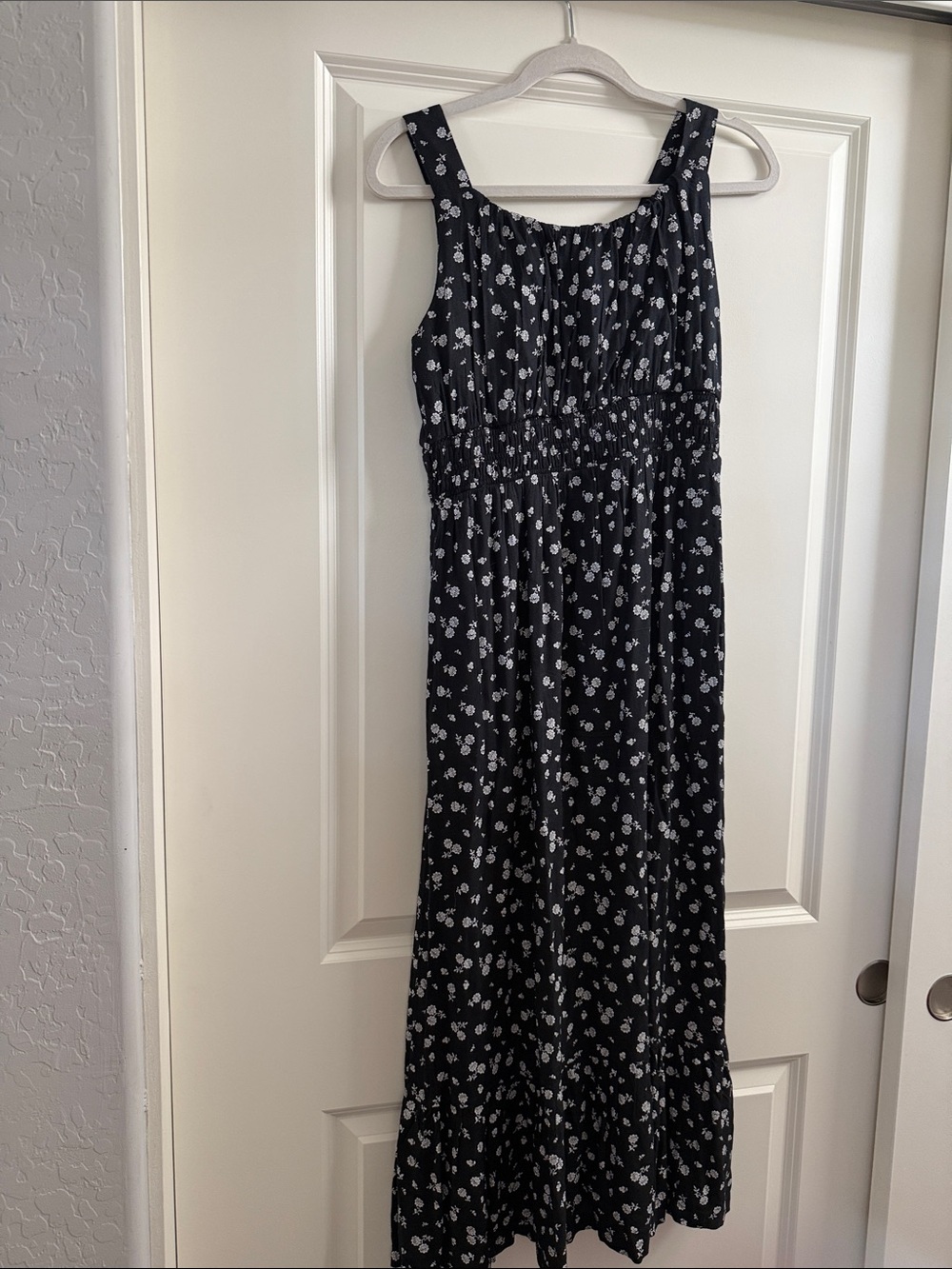 dip Black Maxi Dress with White Floral Print